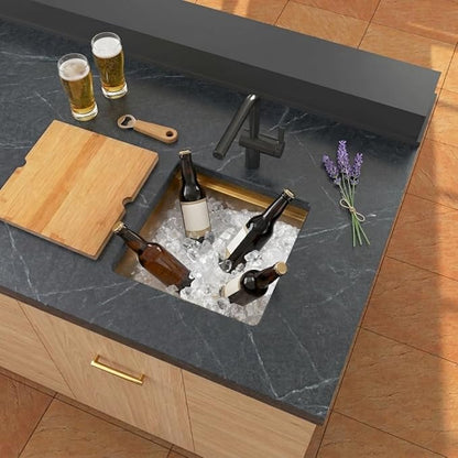 Kitsitchen Gold Bar Sink Undermount, 16 Guage Stainless Steel Workstation Sinks with Accessories, 15 Inch Small Kitchen Sink for RV, Outdoor, Wetbar, Pre-Bar