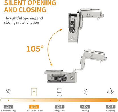 Chibery 30 Pack 1-5/16" Overlay 3D Soft Close Concealed Hinge, Face Frame Door, Small Angle Slow Close, Self Closing Hidden Satin Nickel, 105° Concealed Stainless Steel Hinges for Kitchen Cabinet Door