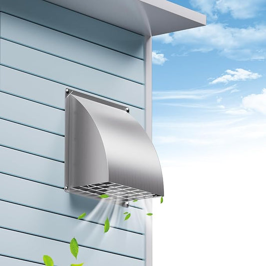 6 Inch Stainless Steel Dryer Vent Cover Outside, HG Power Exhaust Wall Vent Cover with Removable Screen & Cushioned Non Return Flap, Air Vent for House, Garage, Opening Diameter: 5.7"(Silver)