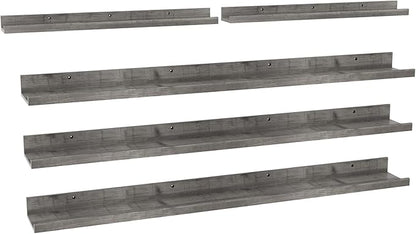 Giftgarden 47 Inch Long Floating Shelves for Wall Set of 5, Grey Wood Wall Shelves for Bathroom, Bedroom, Kitchen, Living Room Storage and Decoration, Gray Wooden Picture Ledge