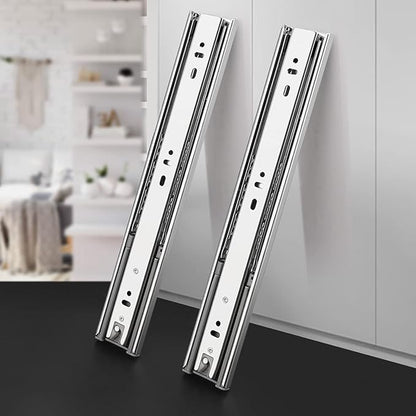 Gobrico Drawer Slides 20 inch 2 Pair，Soft Close Drawer Slides 3 Fold, Hardware Cabinet Drawer Slides Full Extension Drawer Glides, Heavy Duty Hydraulic Self Close Rails, Side Mount Ball Bearing