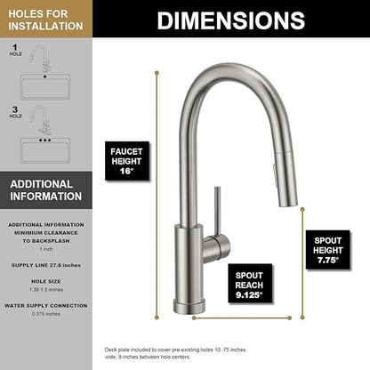 Lava Odoro Brushed Nickel Kitchen Faucet with Pull Down Sprayer, Modern Kitchen Sink Faucet Single Hole Faucet for Kitchen Sink with 2-Function Spray Head, KF1120-BN