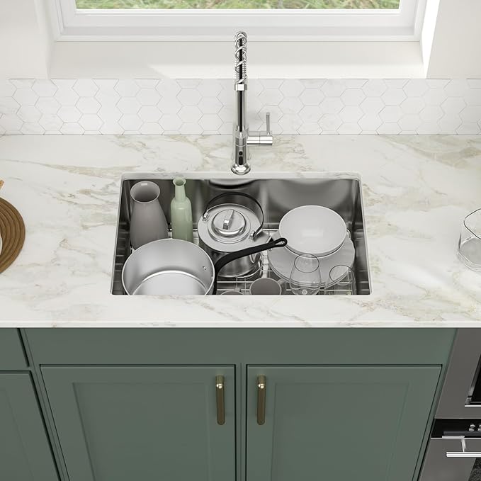 Logmey 26 Inch Undermount Kitchen Sink 26x18 Stainless Steel Undermount Sinks 16 Guage Single Bowl Handmade Sinks 26x18x9
