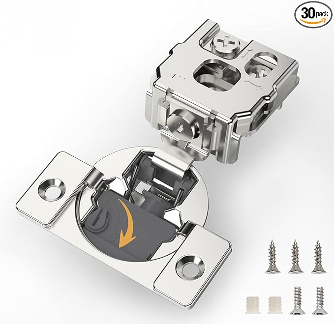 [Closing Speed Control] 30 Pack 1 Inch Overlay Soft Close Hinges for Face Frame Cabinet, 4D Adjustment, Stainless Steel Kitchen Cabinet Hardware, 105° Open Concealed Self Closing Hinge