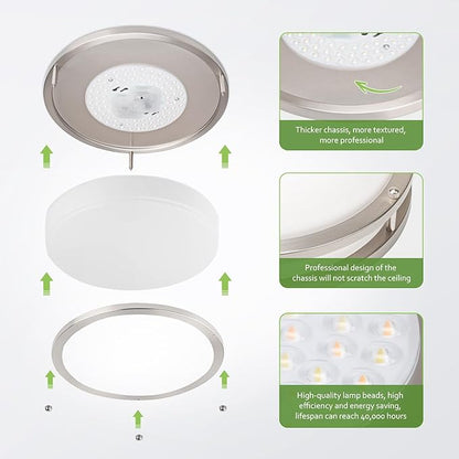 10 Inch Flush Mount Ceiling Light - 4 Pack 24W 3000K/3500K/4000K/5000K/6000K Dimmable Led Light Fixture for Kitchen Hallway Bedroom Bathroom(4, Brushed Nickel, 10 Inch)
