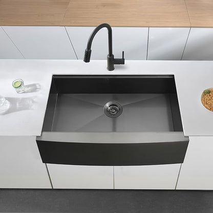 33 Black Farmhouse Sink Unsermount, Dorzom 33x22x10 Inches Farmhouse Kitchen Sink Black Stainless Steel Apron Front Sink with Workstation Ledge Under Mount 16 Gauge Single Bowl Kitchen Sink