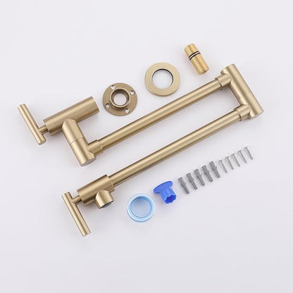 Wall Mount Pot Filler Faucet for Kitchen Upside Down Pot Filler Kitchen Folding Faucet with Dual Stretchable Double Joint Swing Arms, Brushed Gold