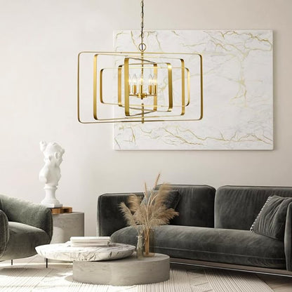 Untrammelife 32" 5-Light Gold Chandelier - Contemporary Rectangle Pendant for Dining Room, Kitchen Island & Foyer, Modern Farmhouse Ceiling Lighting