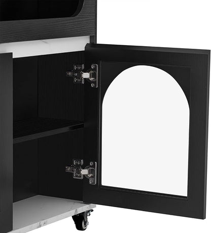 Merax Extendable Rolling Kitchen Island with Folding Table Top, Storage Cabinet with Drawers, Power Outlet & Locking Wheels for Kitchen, Dining Room, Small Space,Black+White