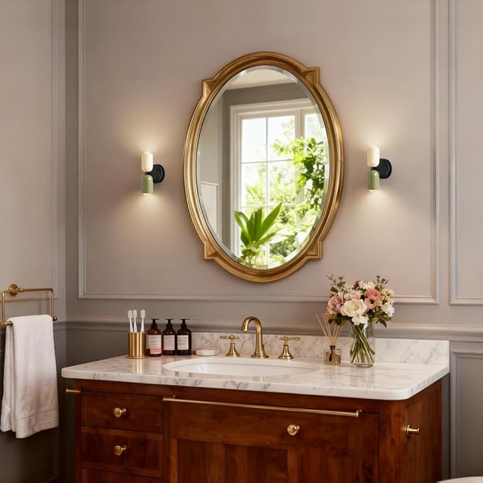 Vintage Wall Sconce Bathroom Vanity: Mid Century Wall Lights Bedroom Hallway - Metal Wall Lighting Mirror (Green & White)