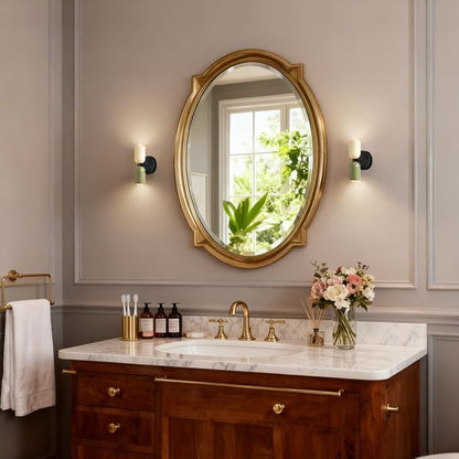 Vintage Wall Sconce Bathroom Vanity: Mid Century Wall Lights Bedroom Hallway - Metal Wall Lighting Mirror (Green & White)