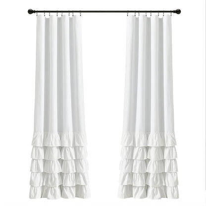 Lush Decor Allison Ruffle 100% Blackout Window Curtain Single 40" W x 84" L White - White Blackout Curtains for Bedroom or Nursery - Coquette Curtains