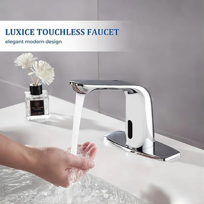 Chrome Touchless Bathroom Sink Faucet - Automatic Motion Sensor Battery Opertated for Commercial Lavatory Bathroom
