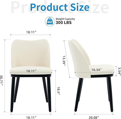 2 Dining Chairs: Upholstered Velvet Dining Room Side Chairs, Chair for Dining Room with Padded Seat and Wood Legs-Modern Dining Chairs for Restaurant, Kitchen, Cafe, Living Room(Off-White)