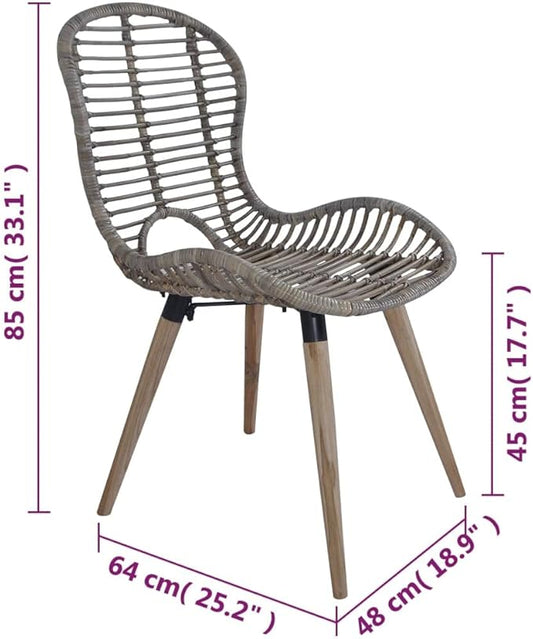 Natural Rattan Dining Chairs Set of 2 Brown Wooden Legs Accent Chairs for Kitchen Living Room Farmhouse Decor Vintage Style Furniture
