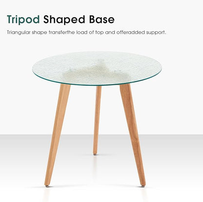 ivinta Round Glass Dining Table for 2-4 People, 31.5" Modern Kitchen Table with Wood Legs for Dining Room Living Room Small Spaces, RD80 (Natural)