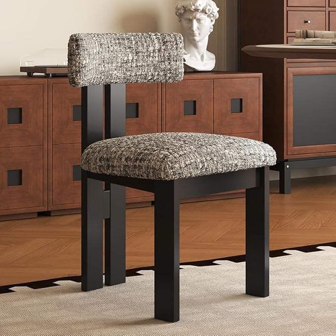 Walnut Dining Chairs Set of 4, Modern Farmhouse Kitchen Island Chairs with Rubber Wood Frame Non-Slip Foot Pads,Boucle Upholstered Wooden Dinner Chair for Living Room Dinning,Brown–Gray Chenille