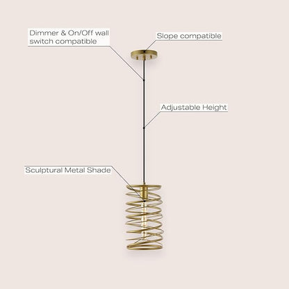 JONATHAN Y 7.25" Gold 1-Light Modern Iron Spiral LED Pendant Light for Kitchen Island, Glam Hanging Ceiling Fixture for Bedroom Dining Room, Metal Painting Shade, LED Bulb Included JYL7910A