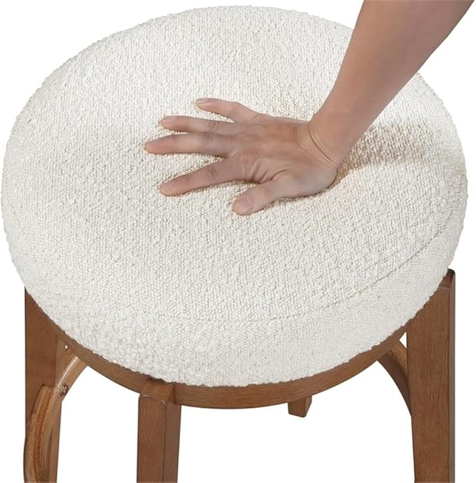 Pemberly Row Boucle Upholstered Swivel Counter Height Chair, Solid Wood Frame, White, 17.5 x 17.5 x 26.5 in, Modern Design, Comfortable Kitchen Island or Bar Seating