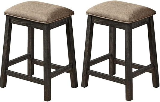 GTU Furniture 24-inch Counter Height Backless Barstools - Grey, Wood Leg, Fabric Seat, Set of 2