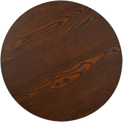 Round Bistro Table, Dark Brown MDF Top, Black Steel Legs, 23.6" x 29.5" H, Indoor Outdoor Dining Kitchen Table for 2, Modern Design
