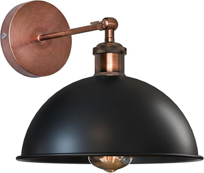 Dome Metal Wall Sconce, 180° Adjustable Industrial Wall Lamp for Bedside, Study, Kitchen, and Living Room Décor. (Black_)