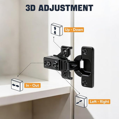 Mousike 30 Pack (15 Pair) Soft Close Cabinet Hinges, 1/2 Overlay Soft Close Hinges for Kitchen Cabinet, Stainless Steel, Built-in Damper, 100 Degree Opening Angle, 6 Way Adjustment