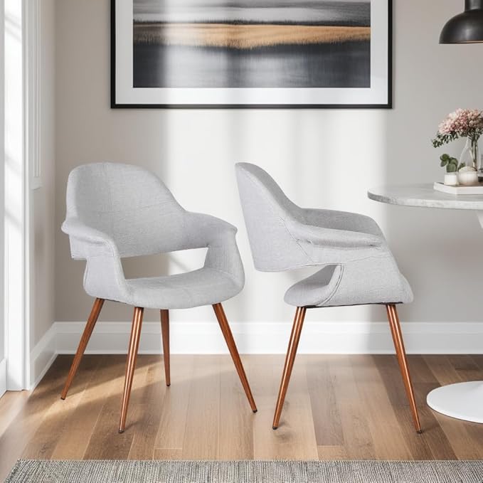 Armen Living Phoebe Mid Century Modern Accent Chair for Dining Table Kitchen Desk Vanity in Gray Fabric and Walnut Wood Finish