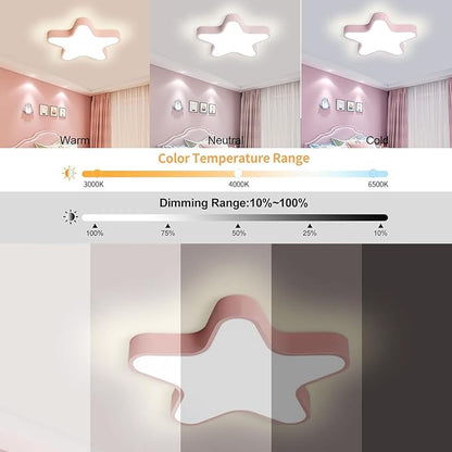 LED Ceiling Light Fixture, Modern Pentagram Recessed Ceiling Lights, 3000K-6000K Dimmable Light, Close to Lighting Flush Mount Living Room Pendant Lamps (Pink, 20inch)