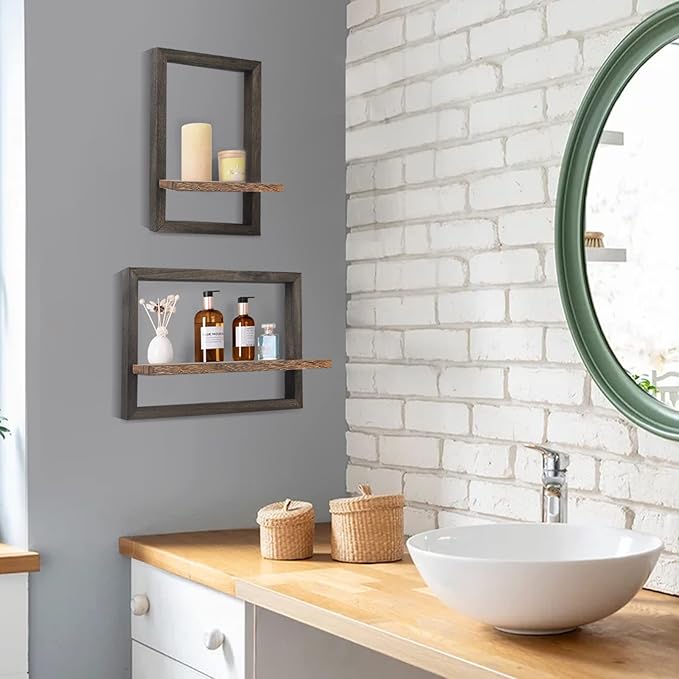 idee-home Floating Shelves for Wall, Rustic Square Hanging Floating Shelves Set of 4 Wood, Wall Decor Mounted Bathroom, Living Room, Kitchen Storage