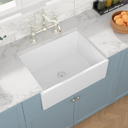Sarlai 28 White Farmhouse Sink - 28x20 Inch Kitchen Sink Apron Front Ceramic Porcelain Vitreous Fireclay Single Bowl Farmer Sinks Basin