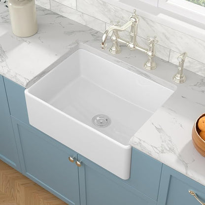 Sarlai 30 White Farmhouse Sink - 30 x 20 Inch Apron Front Kitchen Sink Farm Farmer Sinks White Ceramic Fireclay Single Bowl Basin