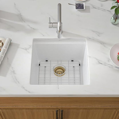 18 White Undermount Bar Sink- 18x18 Under Counter Wet Bar Prep Sink Granite Composite Quartz Workstation Sinks Quartz Natural Stone Not Easily Stained Single Bowl Small Kitchen Sinks