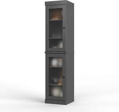 Palace Imports Solid Wood Kitchen Pantry Cabinet w/Frosted Glass Doors - Narrow Storage Cabinet - 16.5" Wide x 71.5" Tall - Gray, Adjustable Shelves, 100% Eco-Friendly Wood, Modular Cabinets