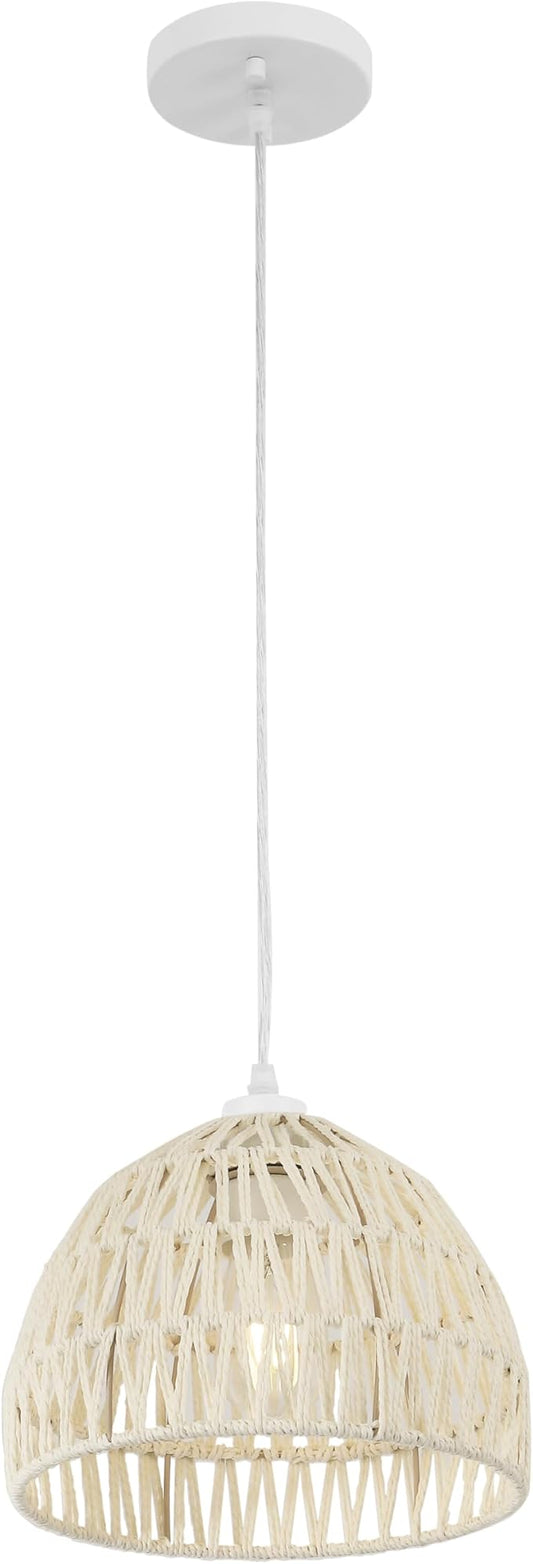 JONATHAN Y 10.25" Cream Modern Bohemian Woven Rope LED Pendant Light Fixture, Adjustable Dome Ceiling Lamp for Kitchen Island, Rope Shade, Coastal Farmhouse Decor (JYL6513C)