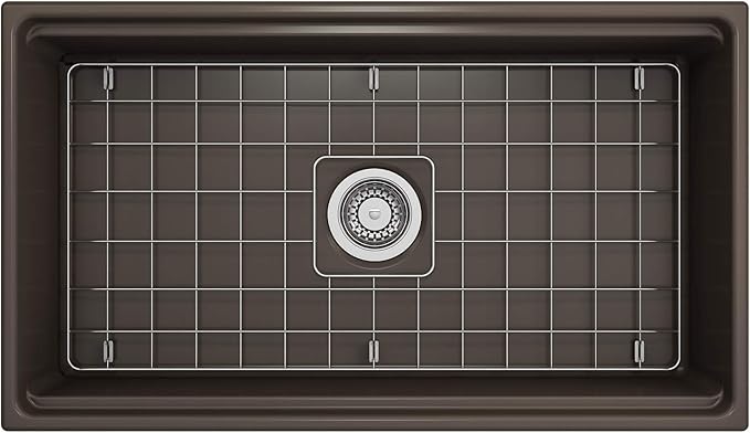 BOCCHI Contempo Workstation Apron Front Step Rim Fireclay 33 in. Single Bowl Kitchen Sink with Accessories in Matte Brown