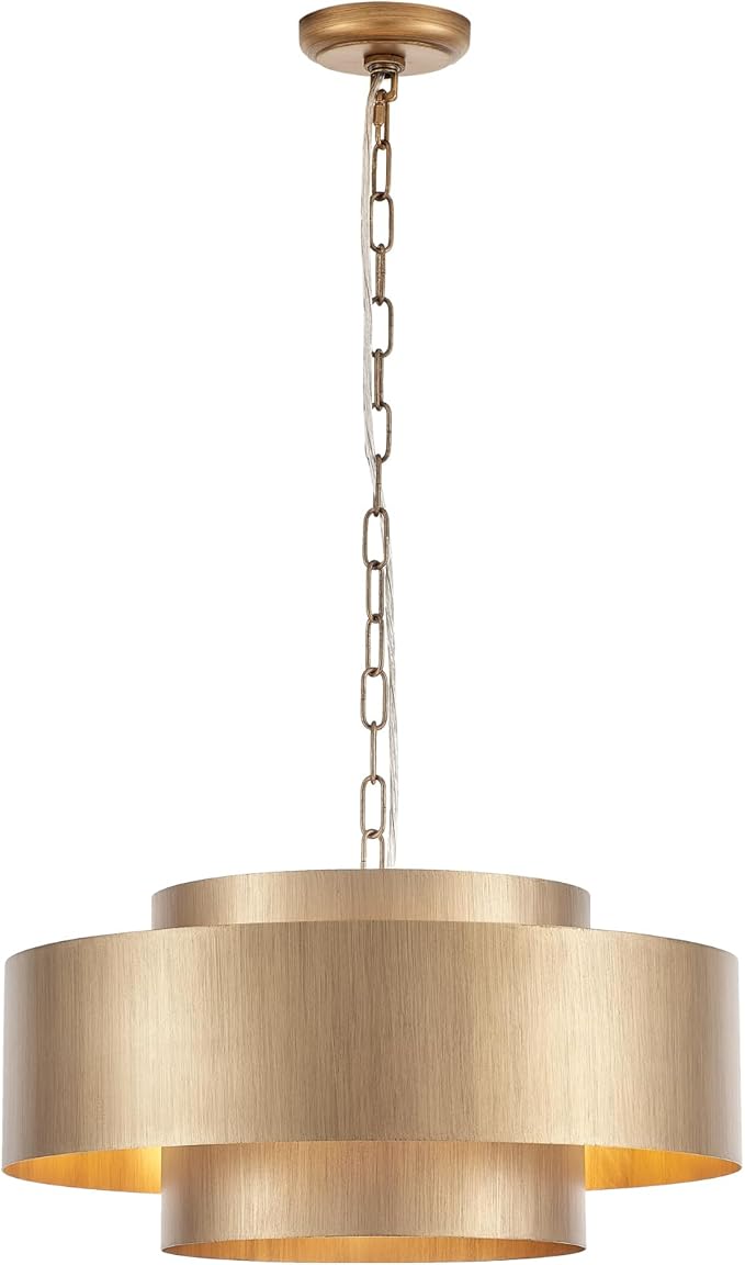 20” Brushed Brass Modern Chandelier Classic 3 Round Metal Pendant Light Contemporary Adjustable Industrial Pendant Light for Dining Room Kitchen Island Living Room Bedroom, UL Listed