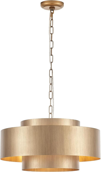 20” Brushed Brass Modern Chandelier Classic 3 Round Metal Pendant Light Contemporary Adjustable Industrial Pendant Light for Dining Room Kitchen Island Living Room Bedroom, UL Listed