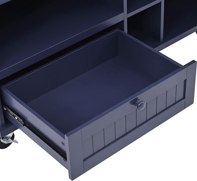 Kitchen Island Cart with Storage Cabinet and Two Locking Wheels, Microwave Cabinet, Solid Wood Desktop, Floor Standing Buffet Server Sideboard for Kitchen Room, Dining Room, Bathroom (Dark blue-JZP1)