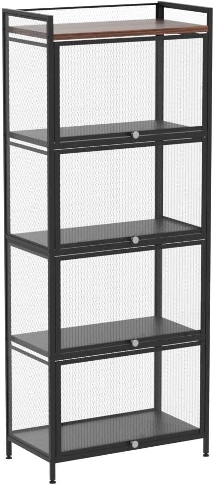Gdrasuya10 Large Kitchen Pantry Storage Cabinet Buffet, 4 Tier Metal Pantry Cabinet with Folding Doors 56'' Kitchen Hutch Cabinet Suitable for Dining Room Living Room
