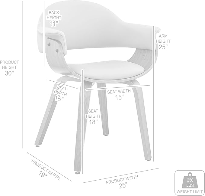 Armen Living Adalyn Faux Leather and Wood Dining Room Accent Chair, Gray/Black 19D x 25W x 30H in