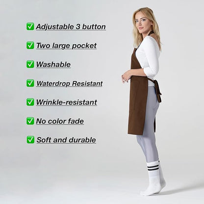 TOSHE Kitchen Apron Waterdrop Resistant Cotton Apron with adjustable Aprons for Women with Pockets 12 Color option Cooking Brown Apron (Brown)
