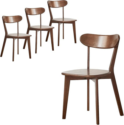 Walnut Dining Chairs, Set of 4 Mid Century Modern Solid Wood Chairs for Kitchen & Dining Room, Heavy Duty Ergonomic Curved Back Chairs, FAS-Grade North American Oak Wooden Chair Set, 400 lb Capacity