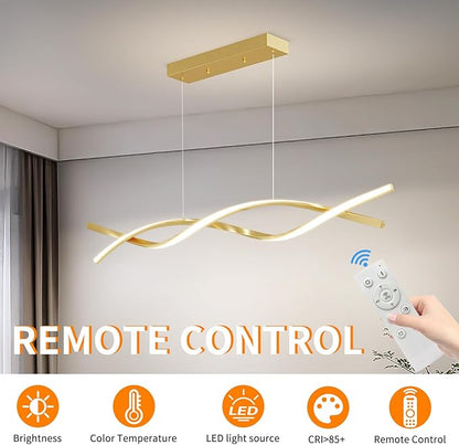 Modern LED Ceiling Pendant Light, 39IN Gold Modern Chandelier with Remote Control 3000k-6500K Adjustable Color Temperature, Aluminum Island Lighting Lamp for Dining Room, Living Room, Island