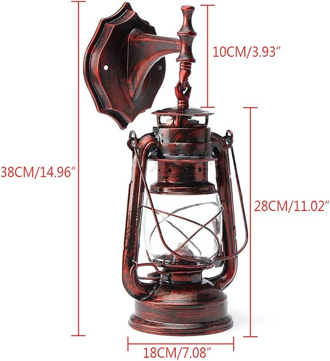 Retro Antique Vintage Rustic Wall Sconce, Lighting Lantern Mounted Light with Glass Indoor Light Fixture, Cabin Decor Lampshade for Hallway Farmhouse Loft (Red Bronze Coloured)