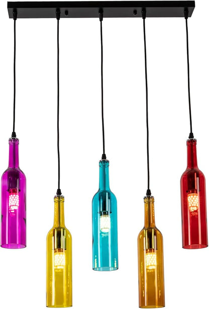 JOMCYDM 5-Light Wine Bottle Chandelier,Pendant Light,Ceiling Light,Wine Bottle Lamp for Living Room,Bar,Hotel