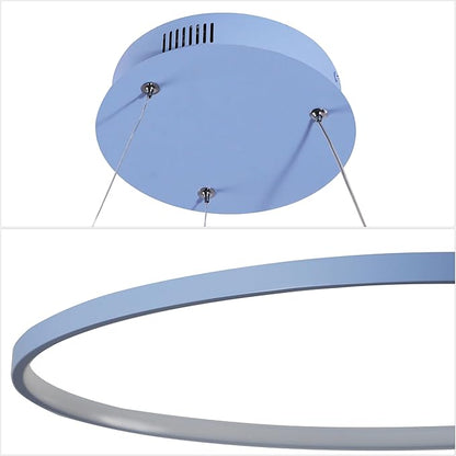 JONATHAN Y 15.75" Blue Modern Integrated LED Pendant Light, Dimmable Round Hoop Chandelier for Kitchen Island, Dining Room, Adjustable Height Metal Hanging Light (JYL7202D)