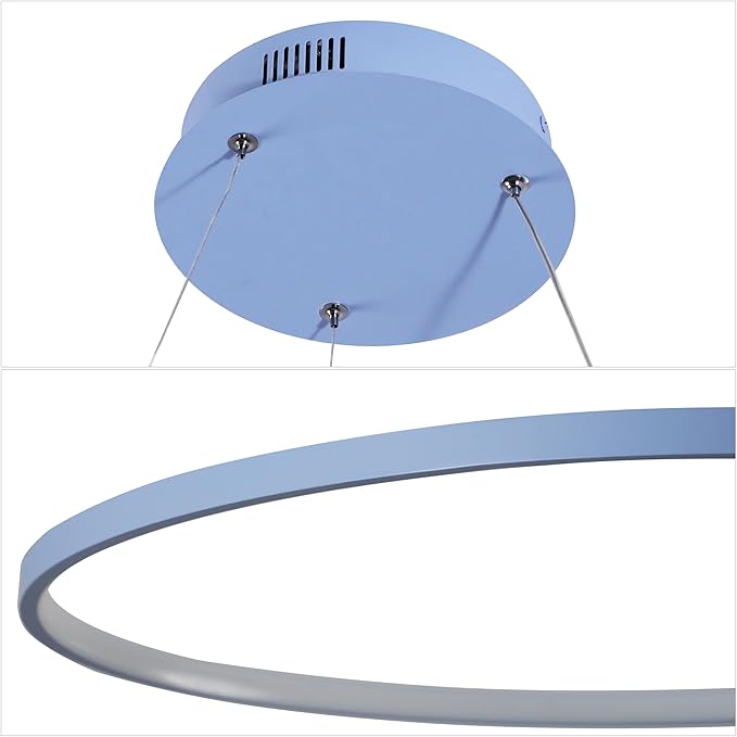 JONATHAN Y 35" Blue Modern Integrated LED Pendant Light, Dimmable Round Hoop Chandelier for Kitchen Island, Dining Room, Adjustable Height Metal Hanging Light (JYL7220D)