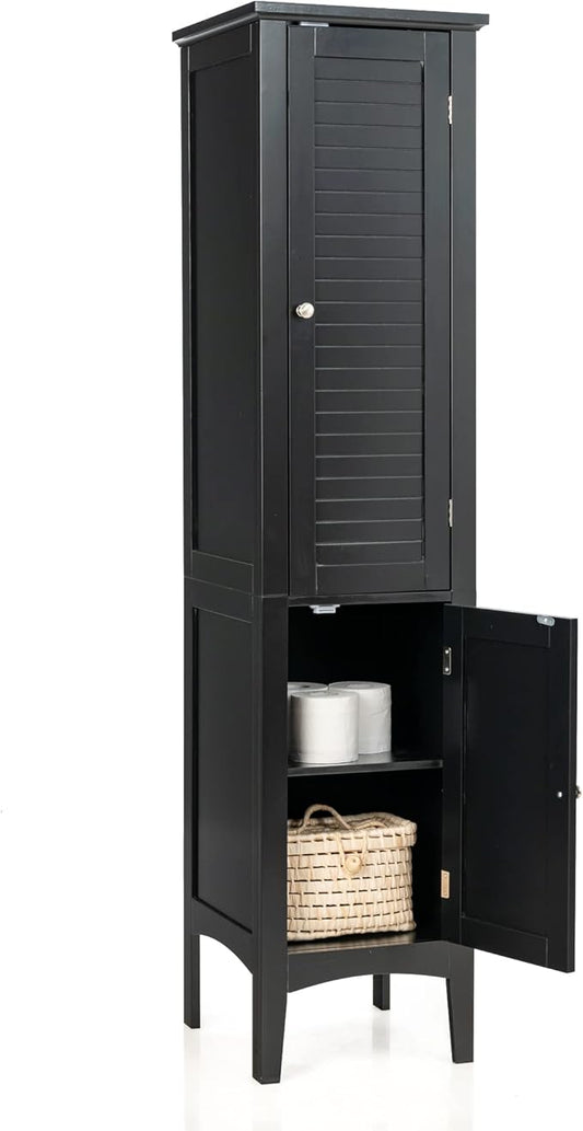 LOKO Tall Bathroom Floor Cabinet, Multifunctional Storage Cabinet with Doors, Narrow Slim Linen Tower for Bathroom, Living Room or Kitchen, 14.5 x 14.5 x 63 inches (Black)