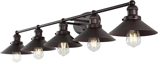 JONATHAN Y 46" Oil Rubbed Bronze 5-Light Industrial Farmhouse Metal Vanity Light Wall Sconce, Metal Shade for Bathroom Mirror, Kitchen, Entryway, LED Bulb Included (JYL7905A)